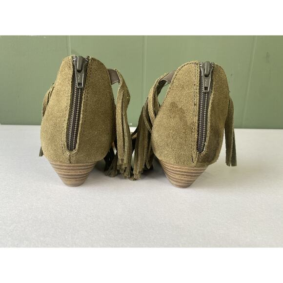 Minnetonka Womens Wedge Sandals Size 7 Green Suede Fringe Western Festival - Picture 6 of 12